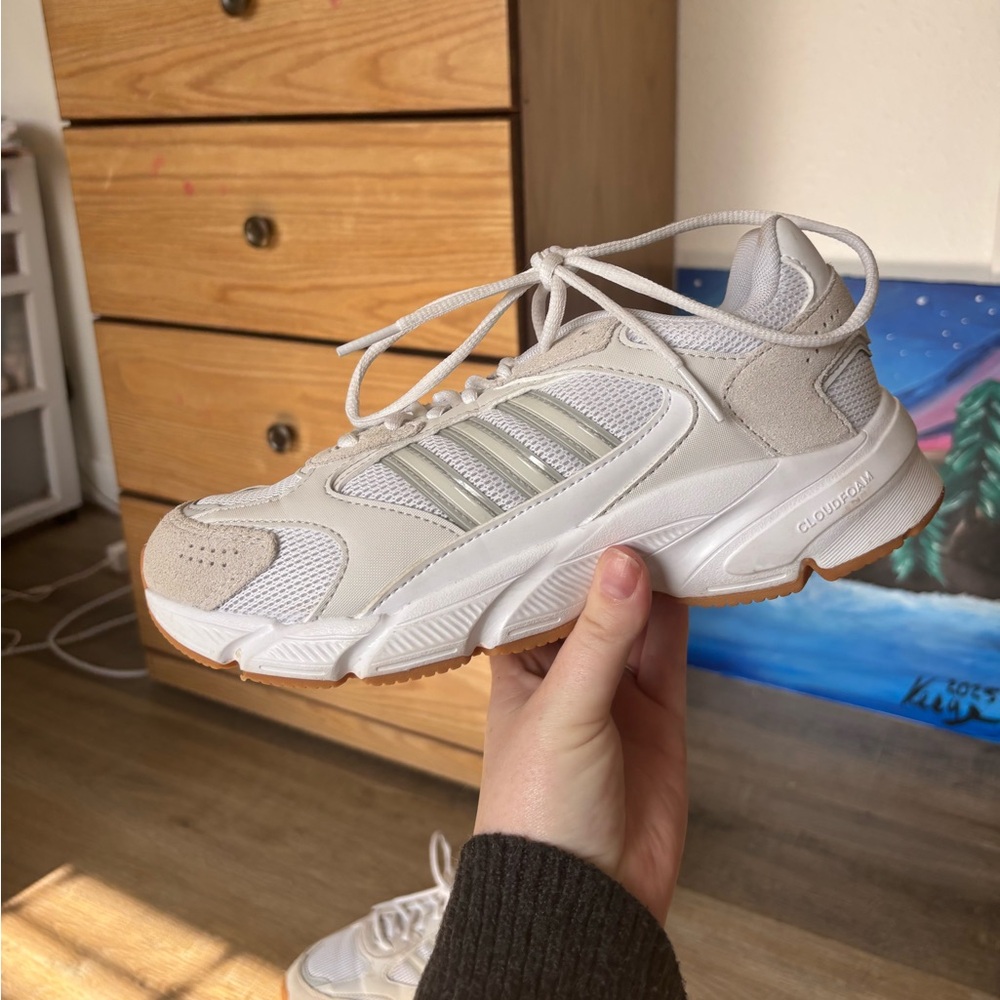 Adidas Cloudfoam White and Gray Sneakers